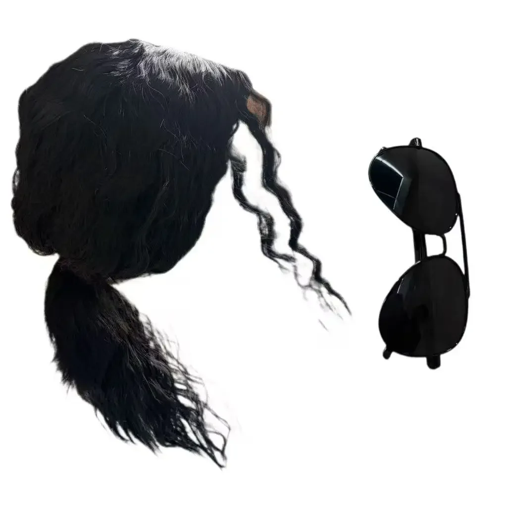 Michael Jackson Cosplay Accessories Set Sequin Long Wig Sunglasses Suspender Tie for Halloween Party view 3