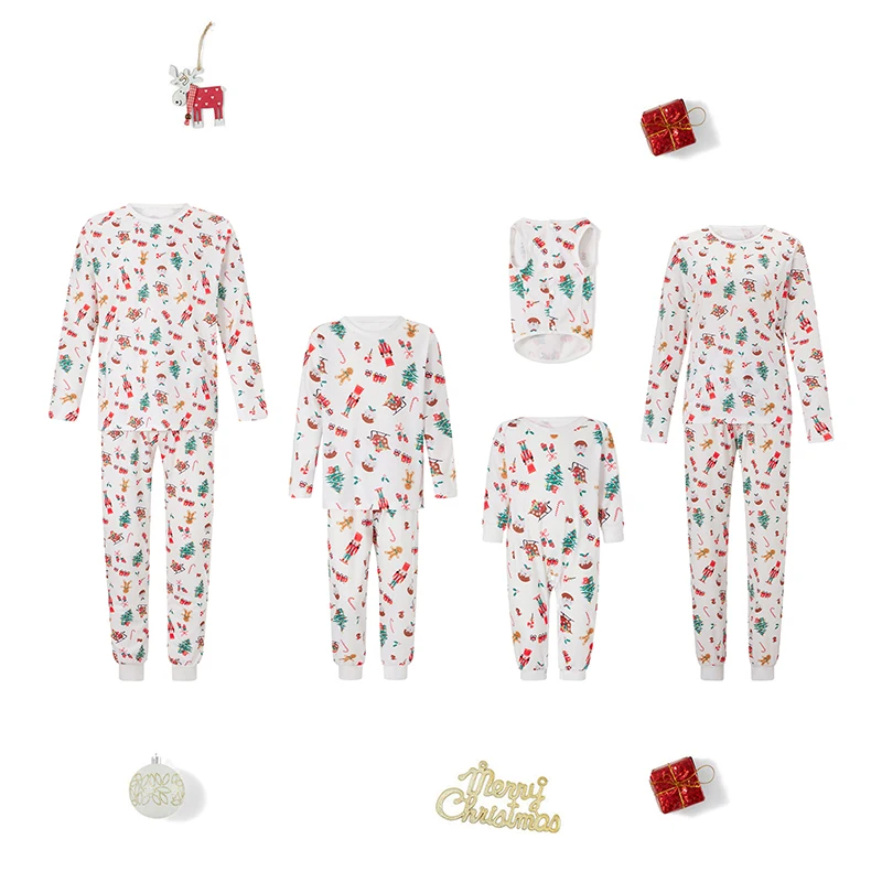 2025 New Christmas Pajamas for Family Long Sleeve Cartoon Nutcracker Print Tops + Pants Set Holiday Sleepwear