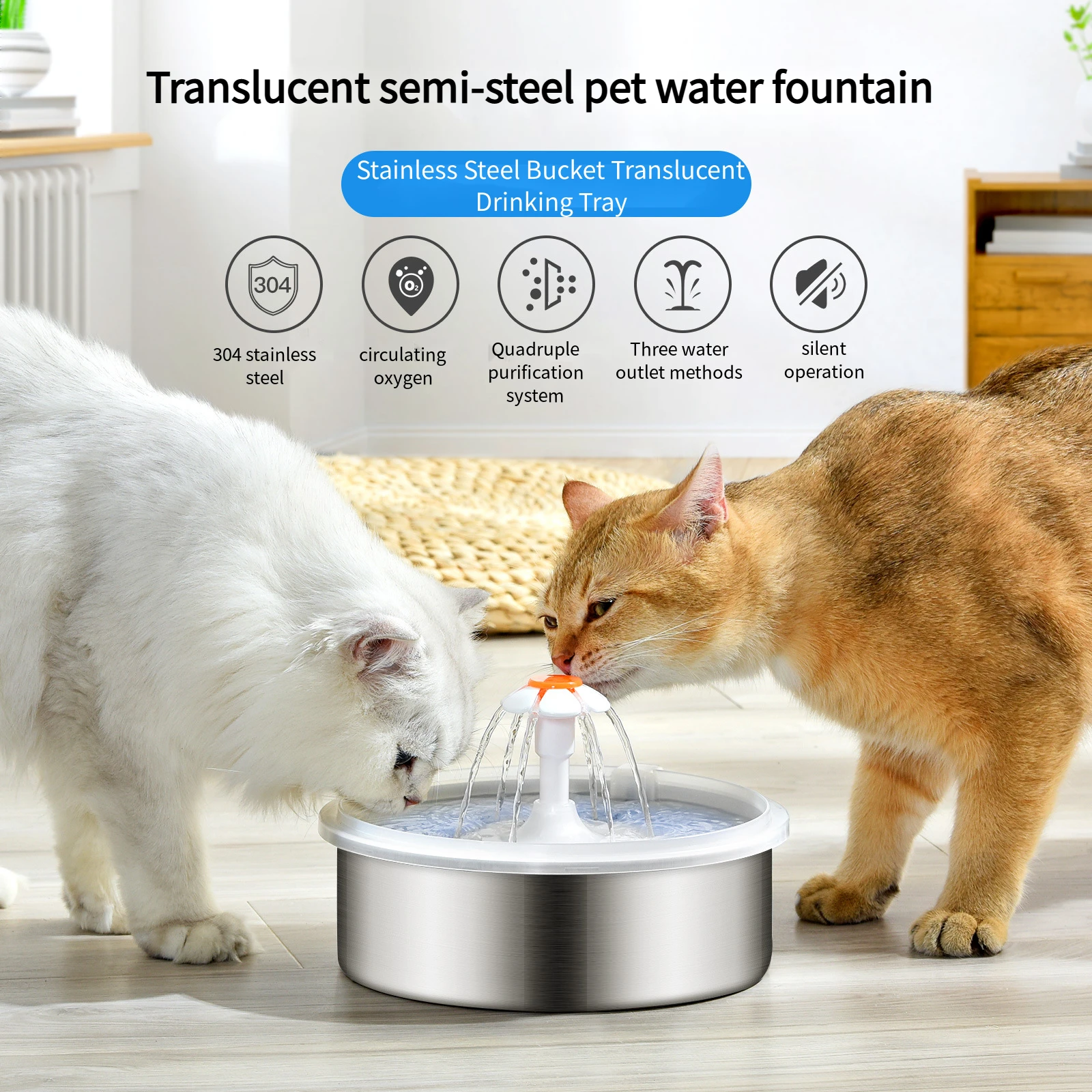 

2.2L Automatic Drinking Fountain With Fountain Filter Drink Fountain Pet Stainless Steel Drinking Fountain Cat Dog Water Supplie