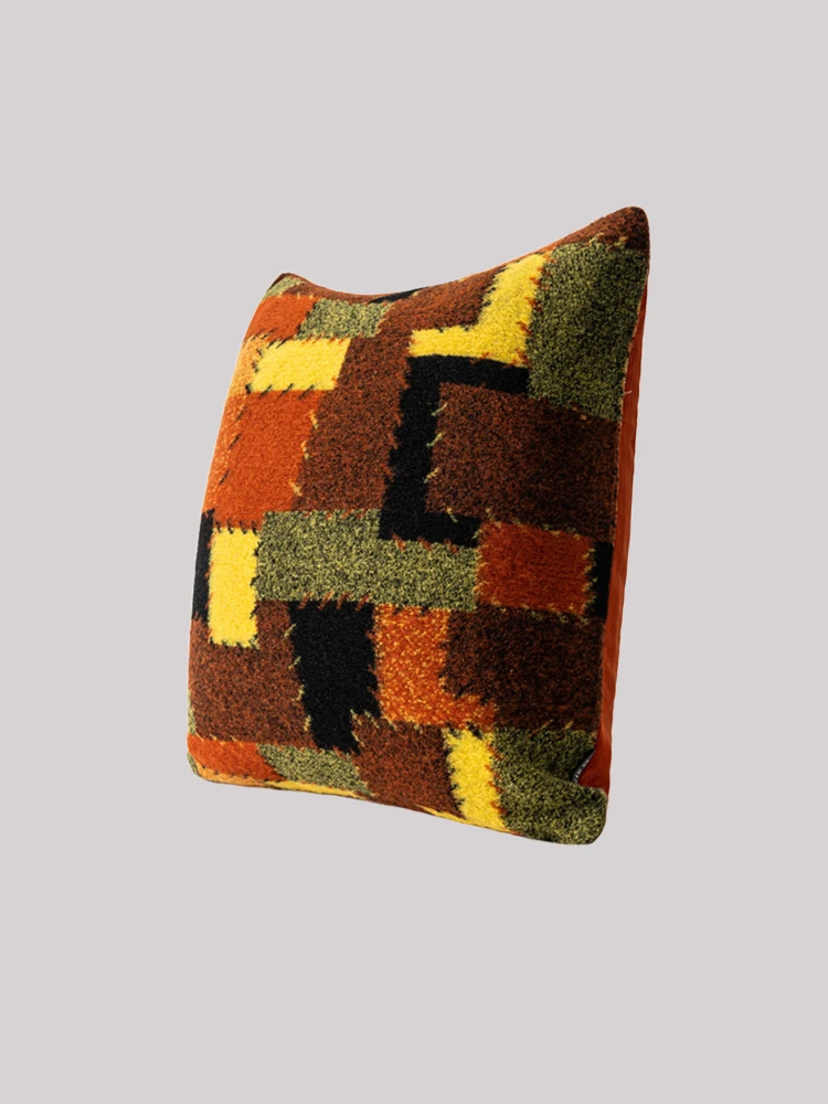 

Color matching patch cushion black and yellow orange decoration soft throw pillow
