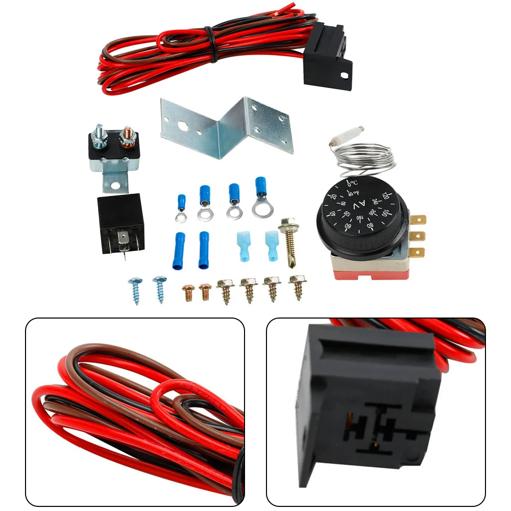 Car Adjustable 12V Electric Radiator Fan Cooling Control Relay Wire Harness Kit 60A Car Truck Replacement Parts Professional