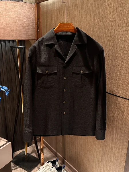 

High Quality Men's Black Long Sleeve Shirt Classic Cuban Collar American Casual Style Spring New Arrival Standard Fit Fashion