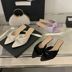 Bailamos Women Outdoor Slippers High Heel Shoes 2025 Summer Footwear  Fashion Design Pointed Toe Ladies Slides Pumps Female Mule