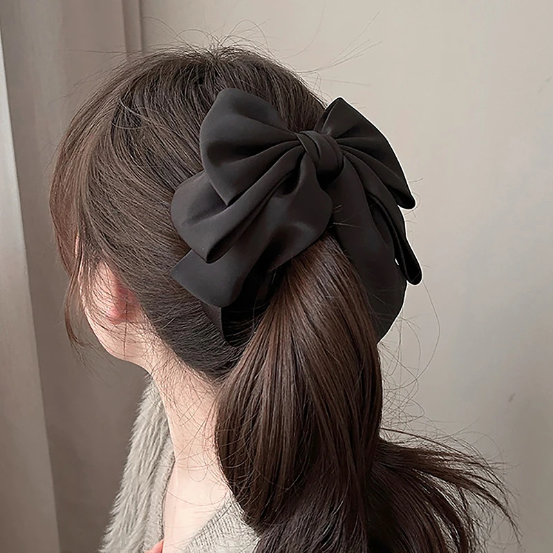 Elegant Bow Ribbon Hair Clip Fashion Simple Solid Satin Spring Clip Hair Pin Retro Headband With Clips Girls Hair Accessories