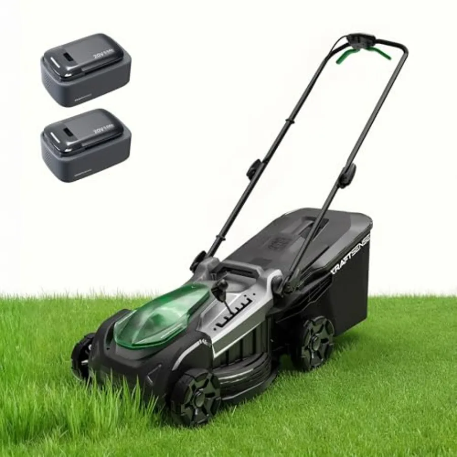 

18-дюймовая электрическая газонокосилка 40В, беспроводная, с 2 аккумуляторами 5.0Ач, бесщеточный двигатель, функция мульчирования и сбора травы 2-в-1, 6-позиционная регулировка высоты среза