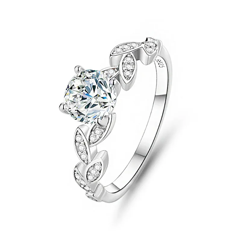 Moissanite Ring Female New Temperament Winding Leaves Artificial Diamond 925 Silver Ring for Girlfriend Confession Proposal Gift