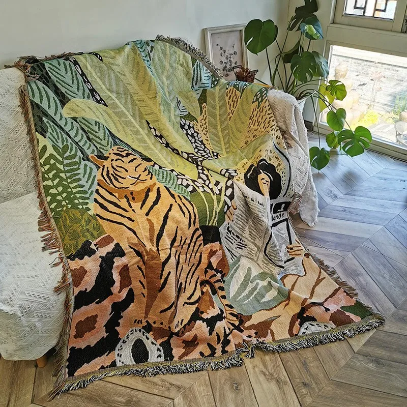 

Ins Knitted Tiger Sofa Blanket Thick Outdoor Camping Mat Tiger Pattern Home Decorate Tapestry Nap Blanket