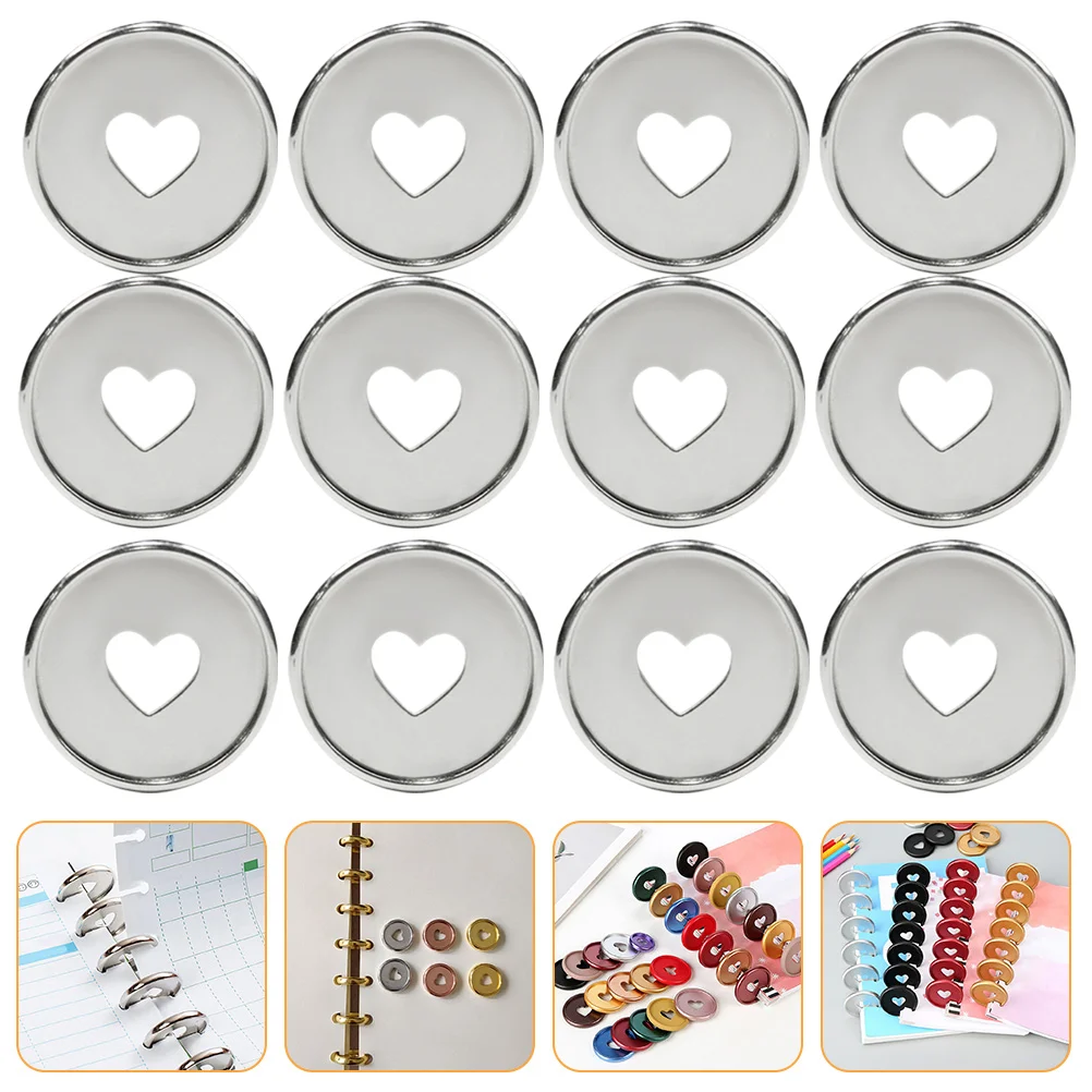 20 Pcs Heart Binding Buckle Notebooks Discs Loose-leaf Large Round Plate Design Silver Binder Abs Binders