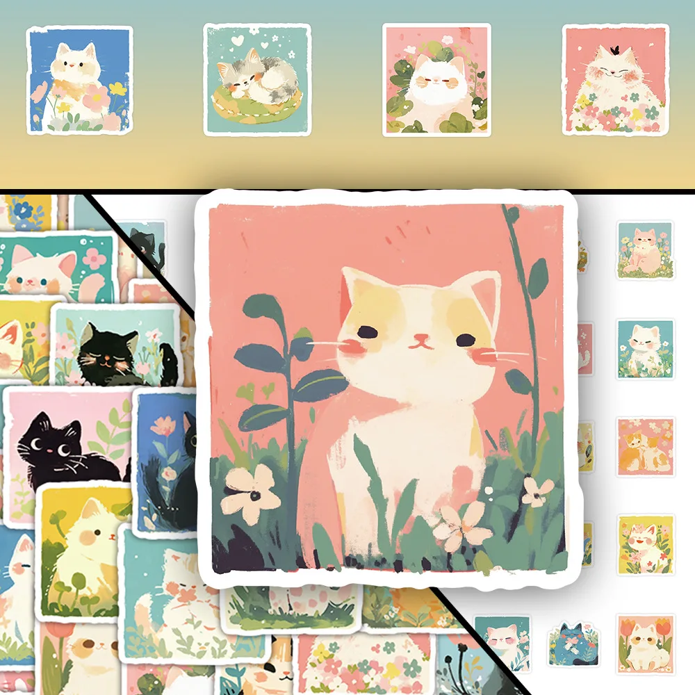 

60PCS Illustrations of Healing Cats Graffiti Stickers Cute Cats Cartoon Decal Notebook Phone Guitar Waterproof Sticker Kid Toys