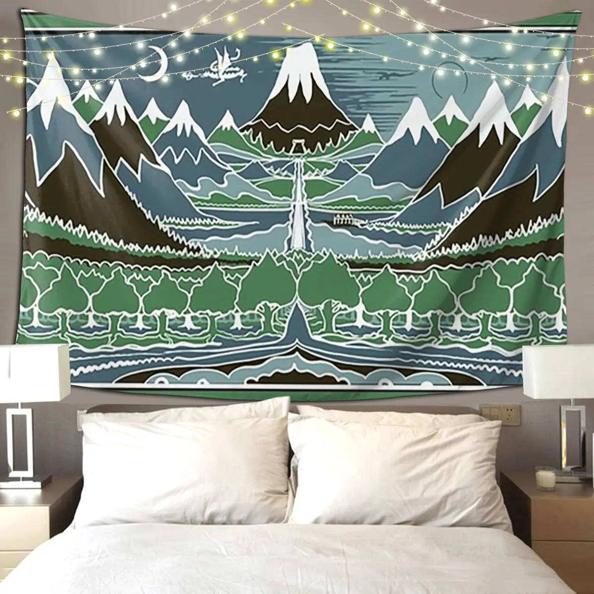 Forest Mountain Path In The Style Of J.R.R.Tolkien Tapestry Funny Wall Hanging Aesthetic Home Decor Tapestries for Living Room