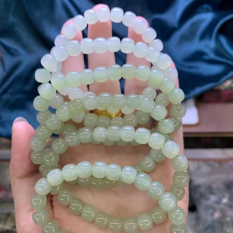 Qinghai Material Clear Water 7 * 8mm Color Uniform Hetian Jade 7 * 8mm Bracelet