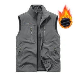 Outdoor Sports Fleece Vest Men's Casual Thick Warm Double-Sided Sleeveless Jacket Winter Photography Fishing Multi-Pocket Vest