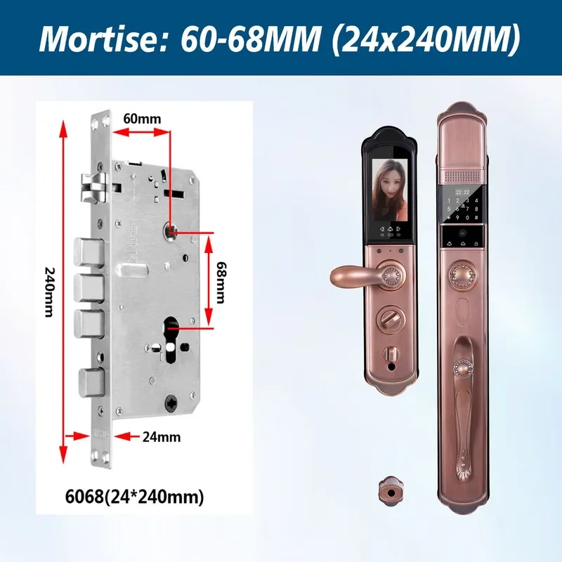 Tuya  Smart Lock Household Door Fingerprint Villa Courtyard Red Bronze Face Password Visual Cat Eye