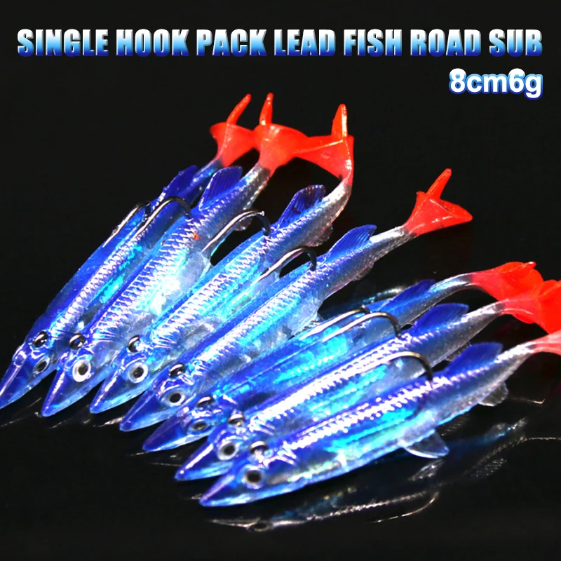 Single Hook Sharp Beak Wrap Leader Fish 8cm6g Road Runner Soft Bait Fish Shape Lead Head Hook Bionic Bait Coquette Bass