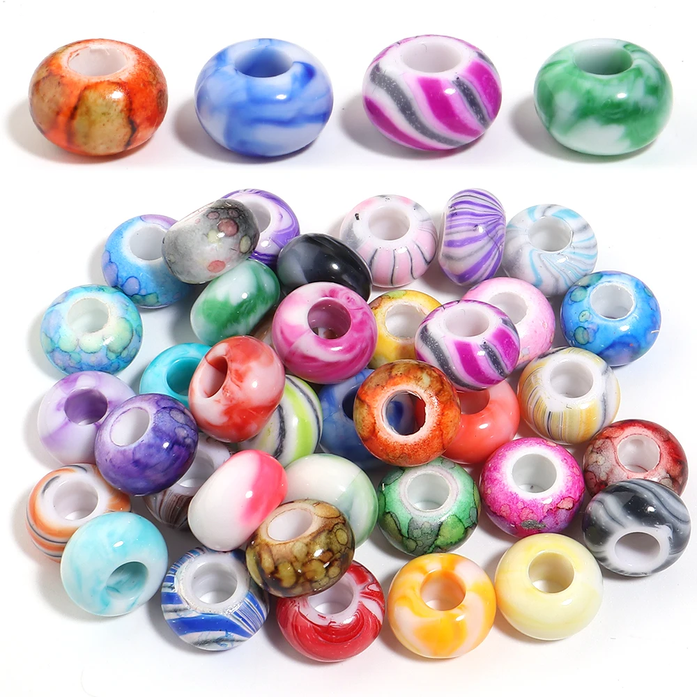 30pcs Imitation Ceramic Acrylic Beads Flower Pattern Abacus Spacer Beads Mixed Color for DIY Bracelet Necklace Jewelry Making