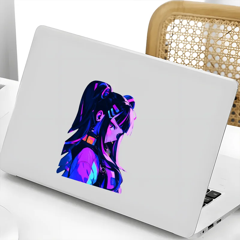 Adesivo de Vinil de Menina Anime Cyberpunk, Decalque à Prova d'Água e Anti-Risco para Carro, Moto, Capacete e Decoração de Laptop