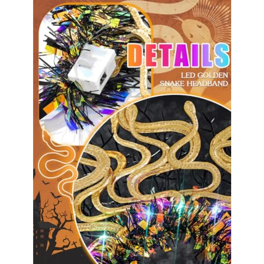 عصابة رأس GlowintheDark Medusa Snake لأزياء الهالوين، إكسسوار شعر خيالي مع مقاس قابل للتعديل مثالي للنساء