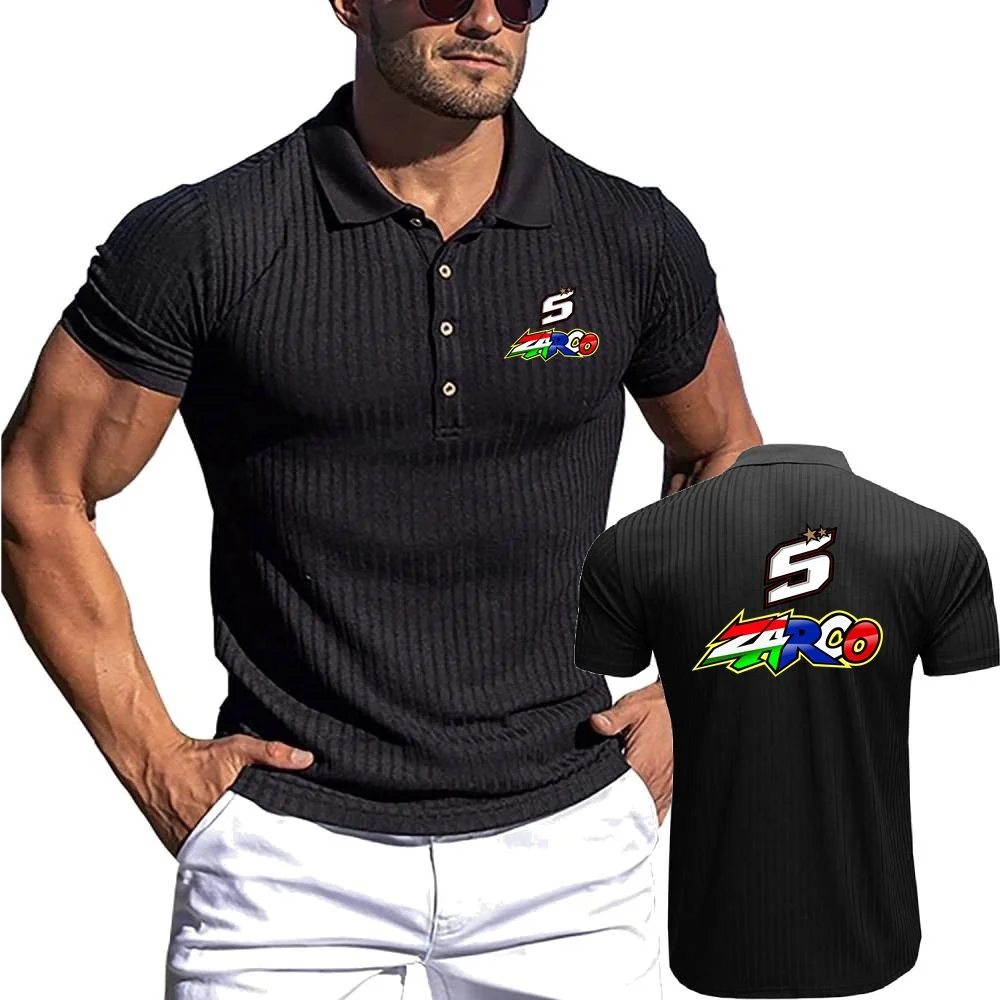 JOHANN ZARCO No. 5 Men's Sports Ice Silk Clothes High Stretch Knit Stripe POLO Shirt Slim Short Sleeve Polos Tops Tees Tshirt