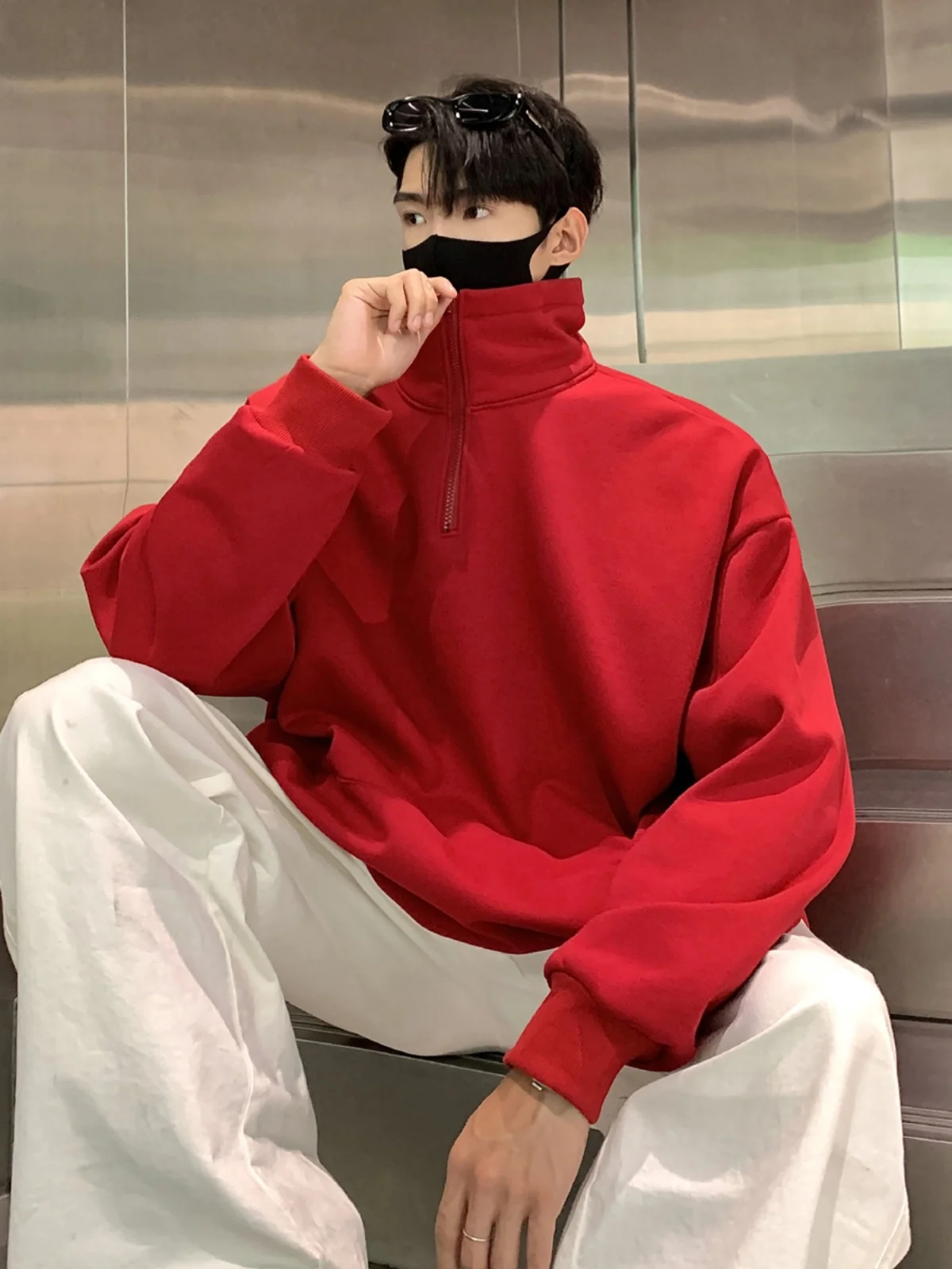 

American Sle Hoodie Sweatirt Men's Spring Autumn Casual Loose Stand Collar Top with f Zipper for Teenagers