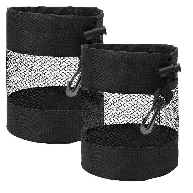 Black Polyester Drawstring Golf Bag,Closure-Mesh Pocket Golf Ball Storage Bag with Drawstring
