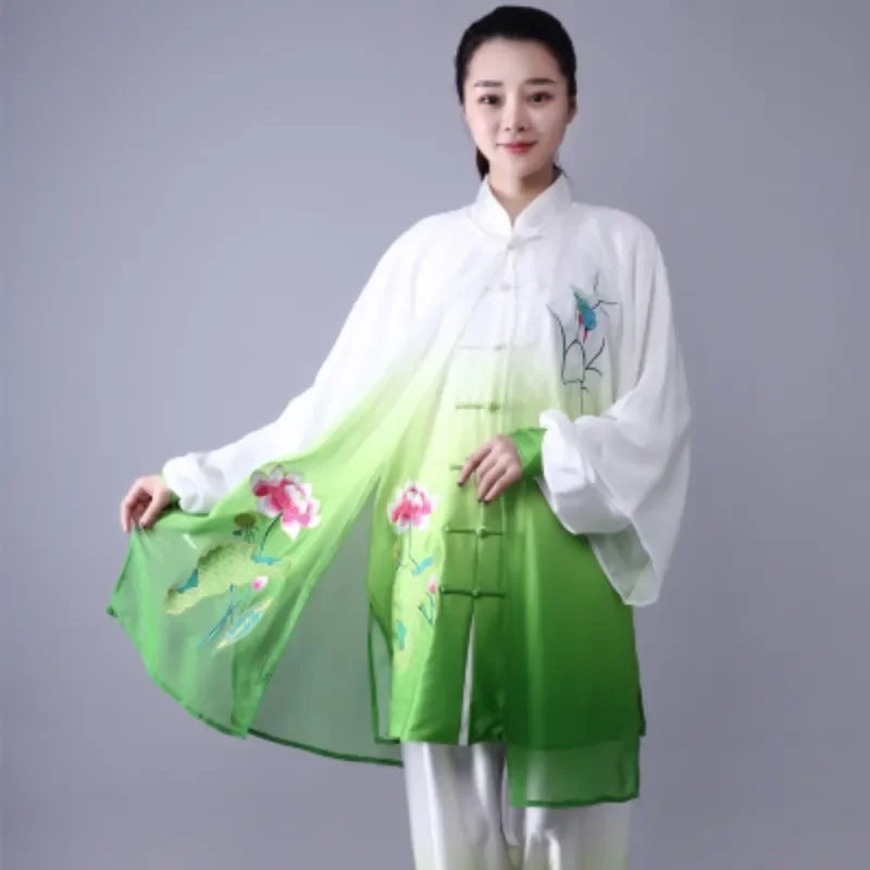 Fashion Tai Chi Uniform Women Men Martial Arts Uniform Chinese Traditional Folk Long Sleeve Kung Fu Suit Morning Sportswear