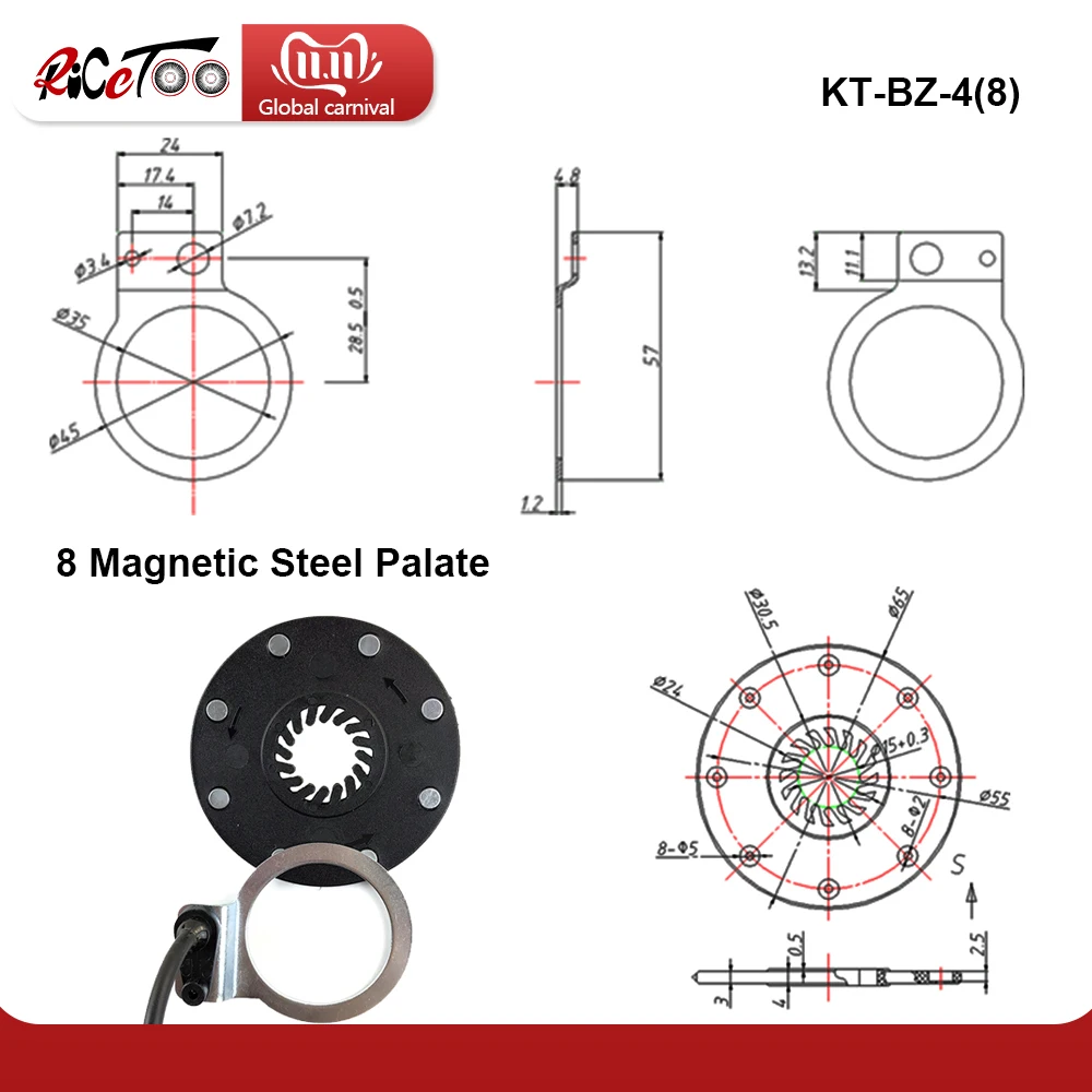 Electric Bike PAS Pedal Assist Sensor 8 10 12 Magnetic KT-BZ-4(8) KT-10C KT-D12 KT-V12 Bicycle Accessories