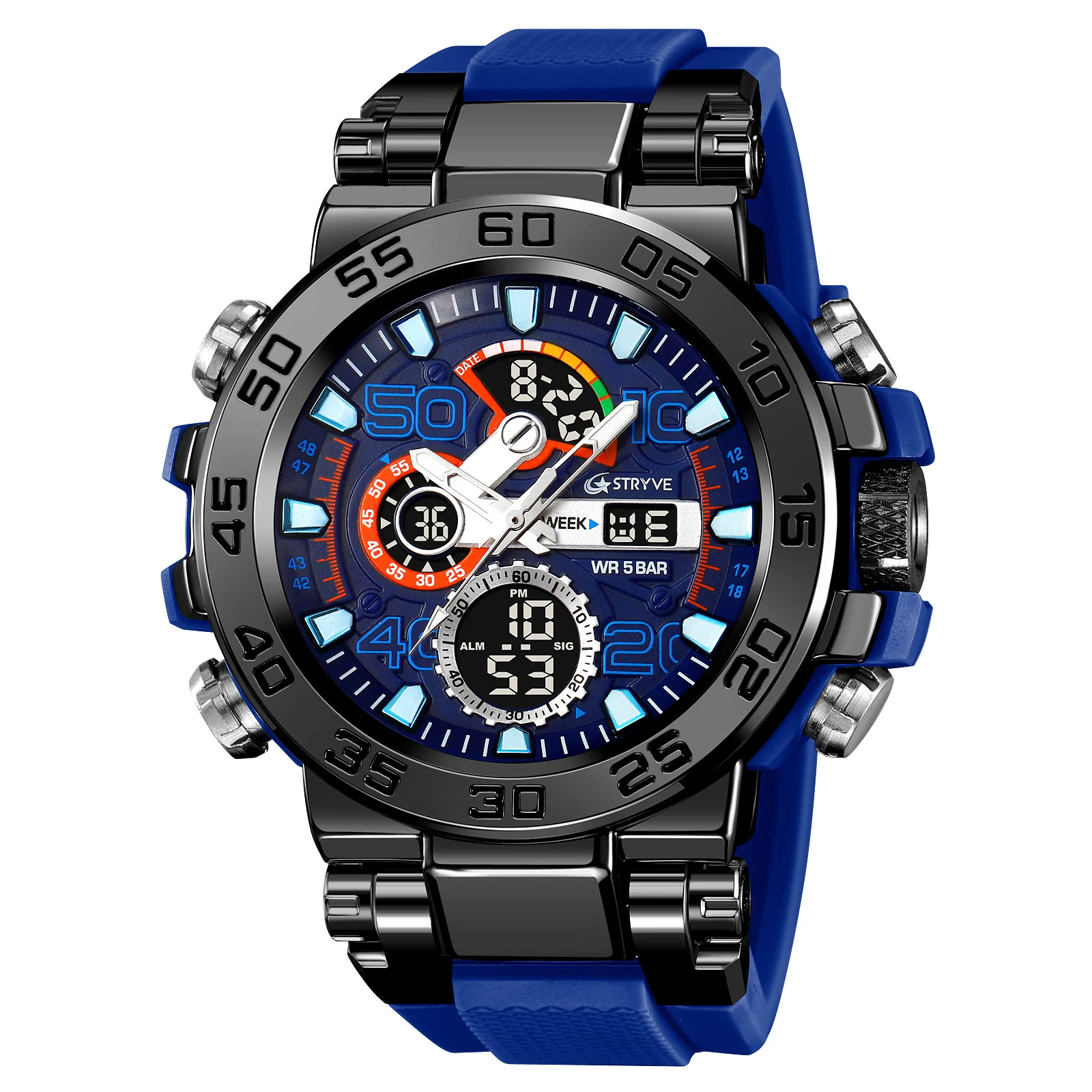 STRYVE 8030 Men  Sport Watches Digital Double Time Watch Men Chronograph Week Display Student  Wristwatches montre homme