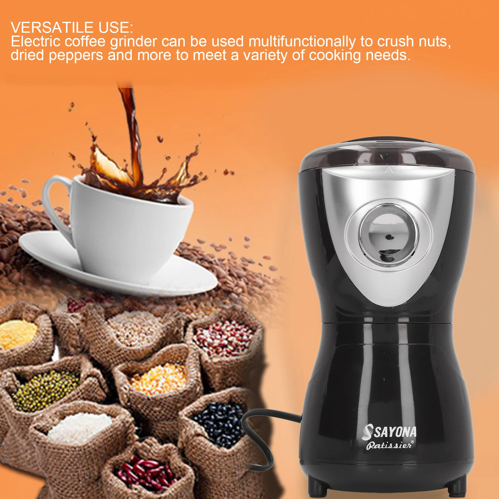 

Electric Coffee Grinder 300W 304 Stainless Steel Blade Automatic Coffee Bean Grinder for Beans Spices EU Plug 220V