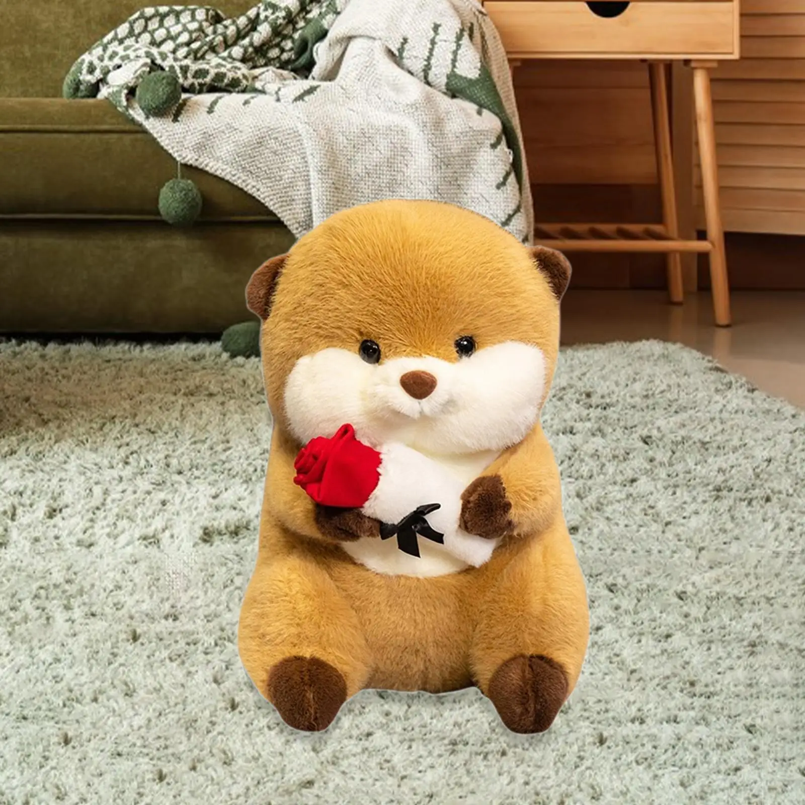 Plush Capybara with Rose Unique Valentine's Day Room Decor Soft Stuffed Capybara Toy for Girls Boys Gifts Teens Kids Children