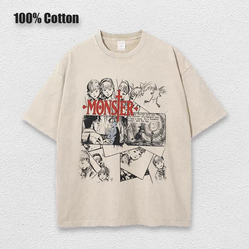 Camisetas de monstruo de Anime lavadas para hombres y mujeres, camisetas Harajuku de algodón, camisetas Retro de alta calidad para hombres y mujeres, camisetas Unisex