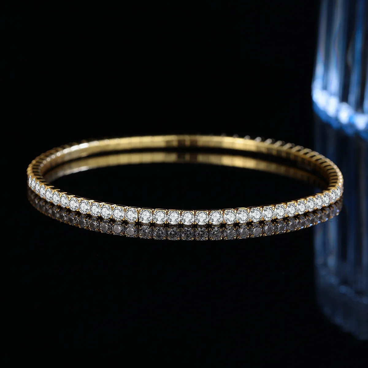 D Color VVS1 Moissanite Tennis Stretch Bracelet Unisex, S925 Sterling Silver Elegant Banquet Luxury Jewelry