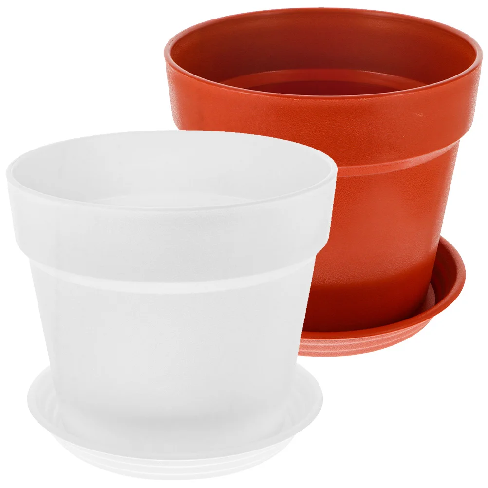 

2Sets Plastic Planter Pot Modern Simple Design for Desk Home Office Garden Indoor Plants Portable with Tray Flowerpots for Plant