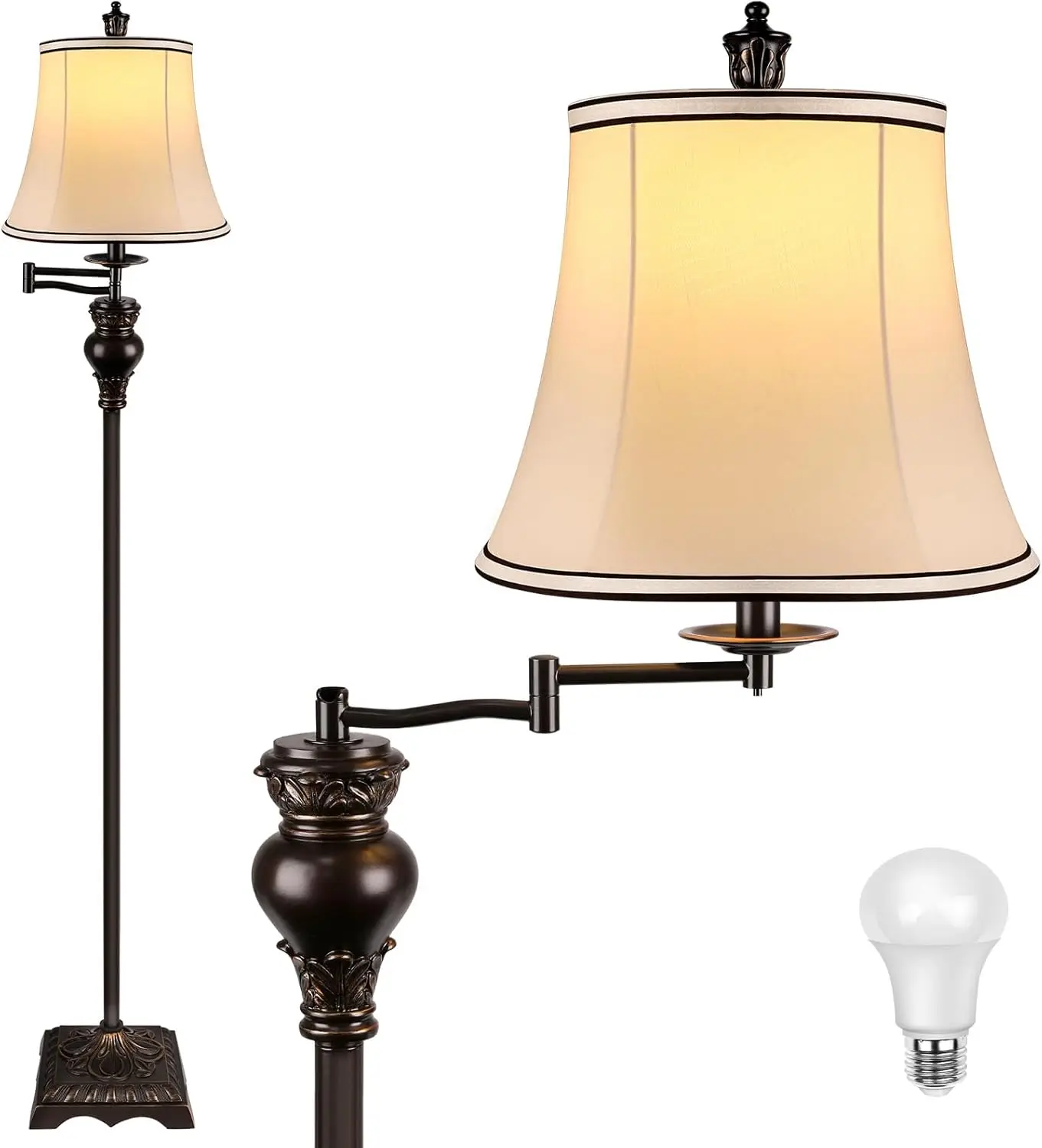 

Vintage Adjustable Floor Lamp for Living Room and Bedroom, Rustic Brown Standing Lamp with Swing Arm for Reading and Decor