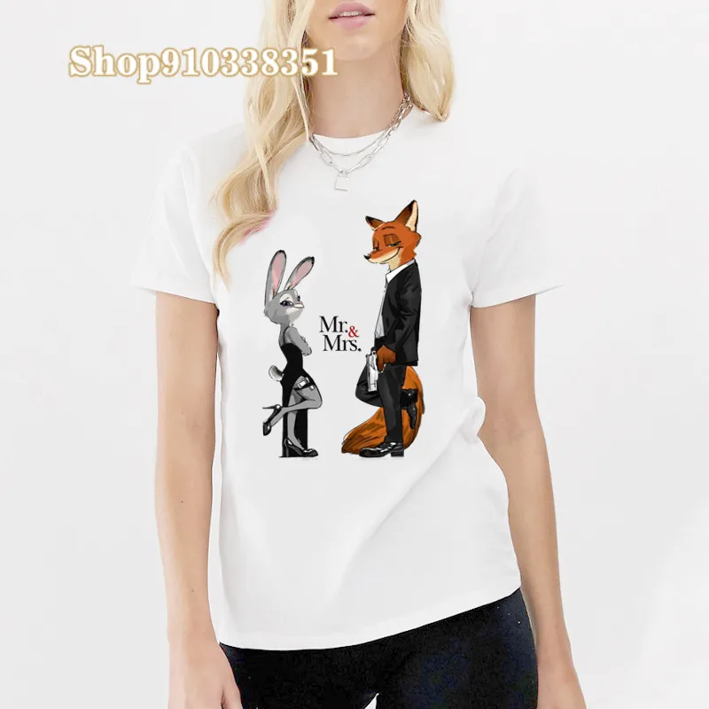 Vestiti Y2k T Shirt Harajuku anni '90 Zootopia Judy Nick T-shirt Divertente Maglietta a maniche corte Donna Top Tees Donna 2024 Estate