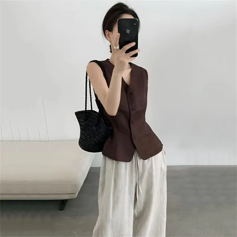 Female Loose Waistcoat White Elegant Office Lady French Style Women's Casual Vest Top V-neck Sleeveless Vest Coat Clothing