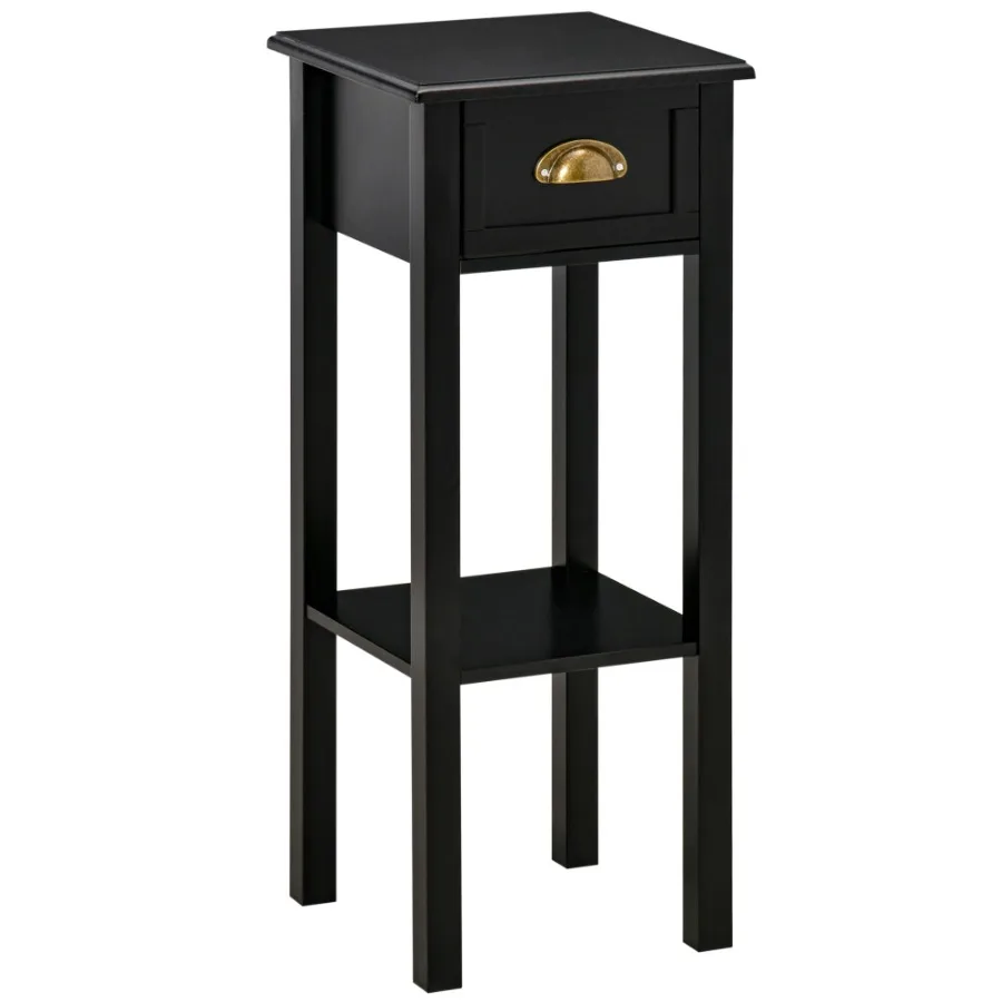 

HOMCOM 2Tier Side Table with Drawer Narrow End Table for Space Saving Slim Nightstand with Shelf Metal Knob for Living Room Hal