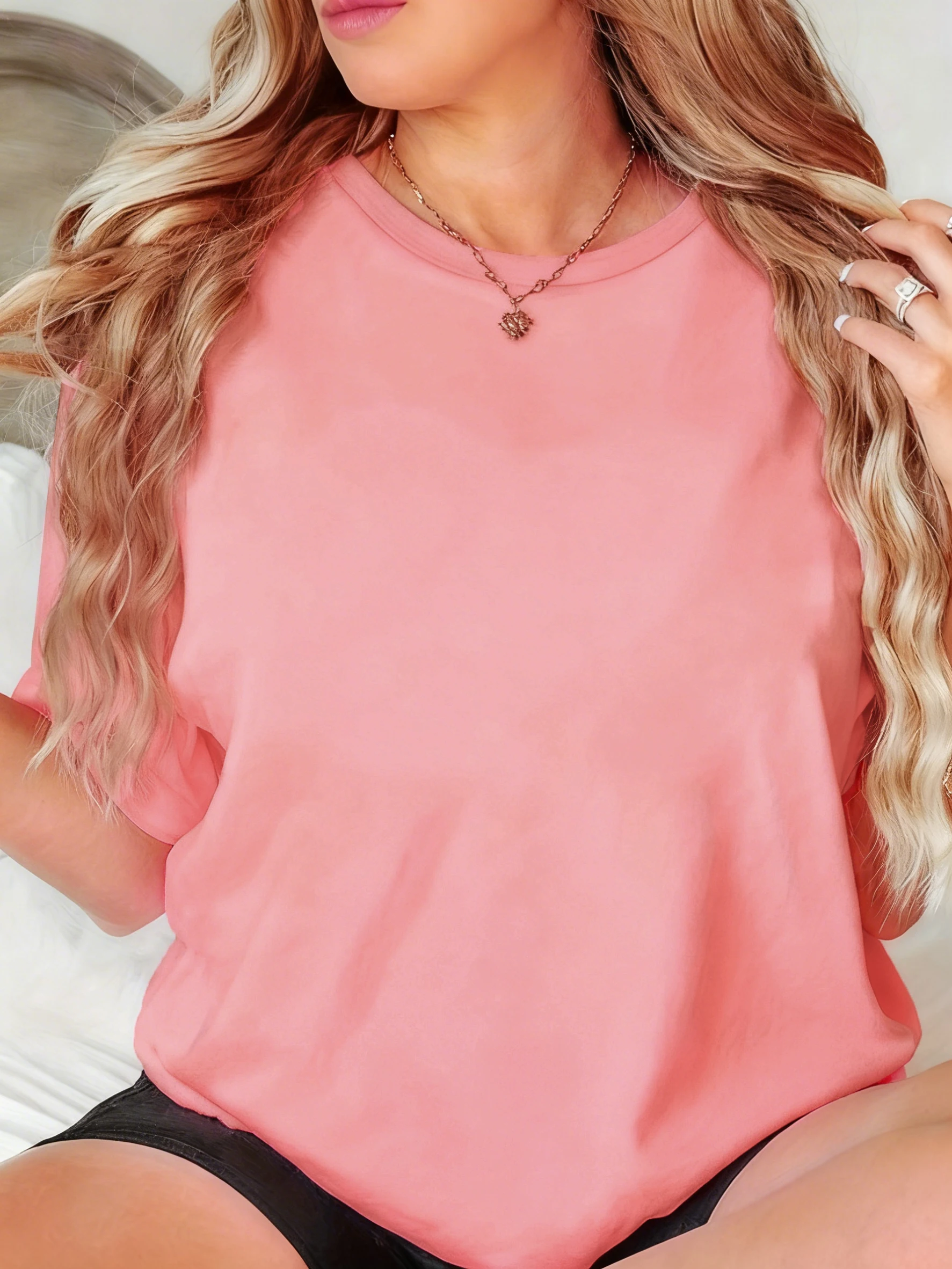 Sommer Einfarbige T-Shirts Damen Basic O-Ausschnitt Weiche T-Shirts Lässige Bequeme Kurzarm-Tops Lockere Damenkleidung Ausverkauf