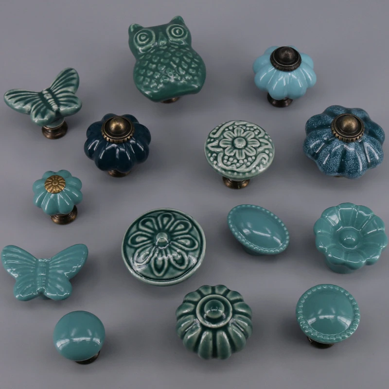 1x Green color series Ceramic Knobs  Dresser Drawer Cabinet Handle Pulls / CuteKitchen Cupboard Knob Furniture Hardware