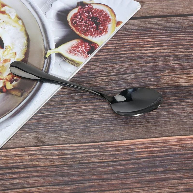 Mini colheres de chá de aço inoxidável para sobremesa, colheres pretas, colheres de bolo, colher para sorvete, pequeno, conjunto de 6