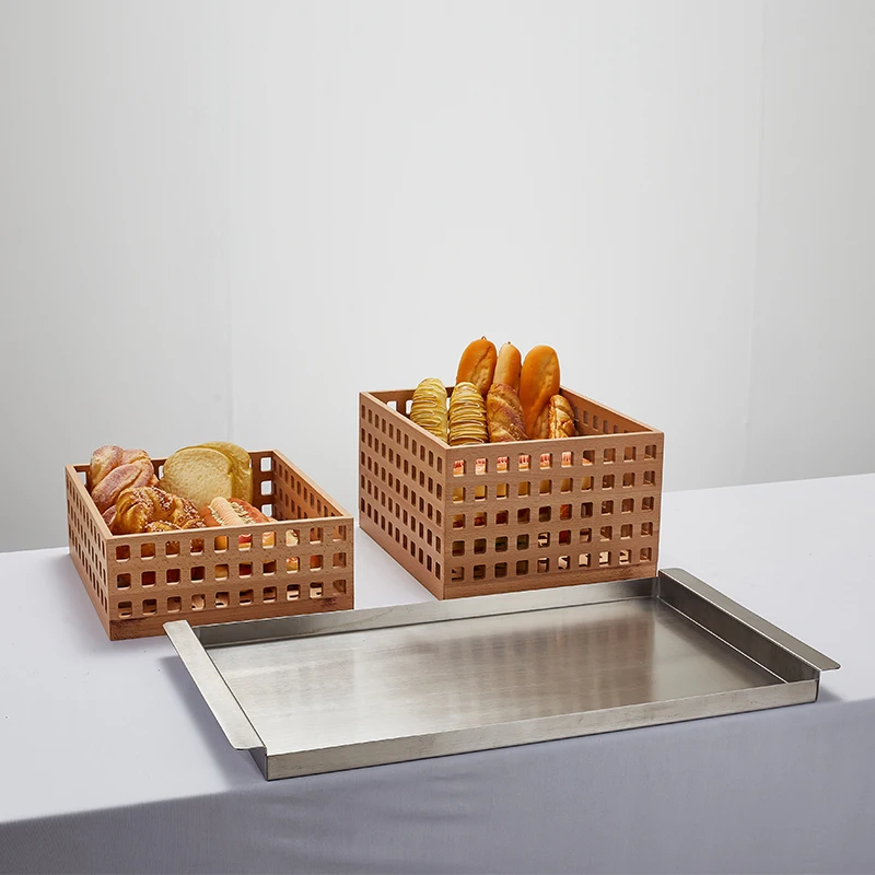 Hotel Wedding Banquet Catering Arrange Cake Dessert Fruit Wooden Buffet Display Stand Bread Basket Solid Wood