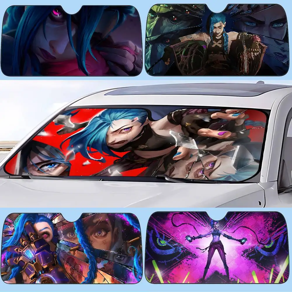 A-Arcane Jinx مظلة السيارات الزجاج الأمامي مضحك الشمس الظل طوي الأشعة فوق البنفسجية الشمس قناع حامي ظلة للنافذة الأمامية #1