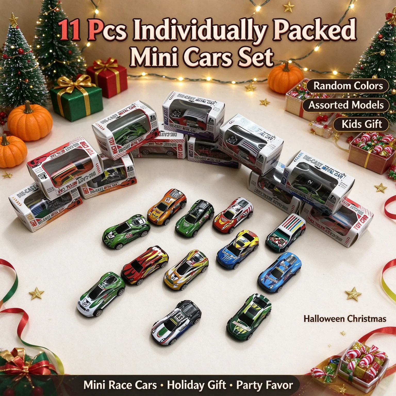 11Pcs Individually Packed Sliding Toy Cars,Random Colors,Assorted Models,Kids Gift,Birthday,Halloween,Thanksgiving,Christmas