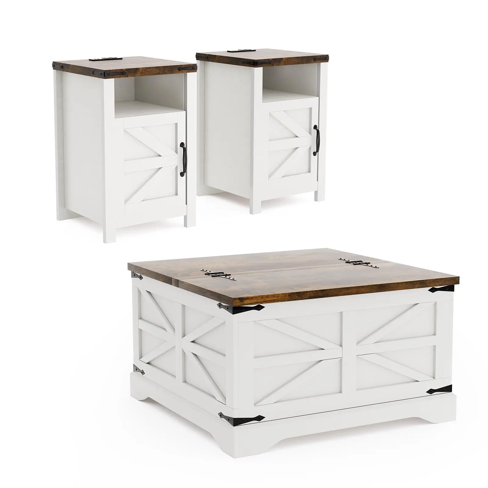 Farmhouse Style 3-Piece Coffee Table Set – Includes 31