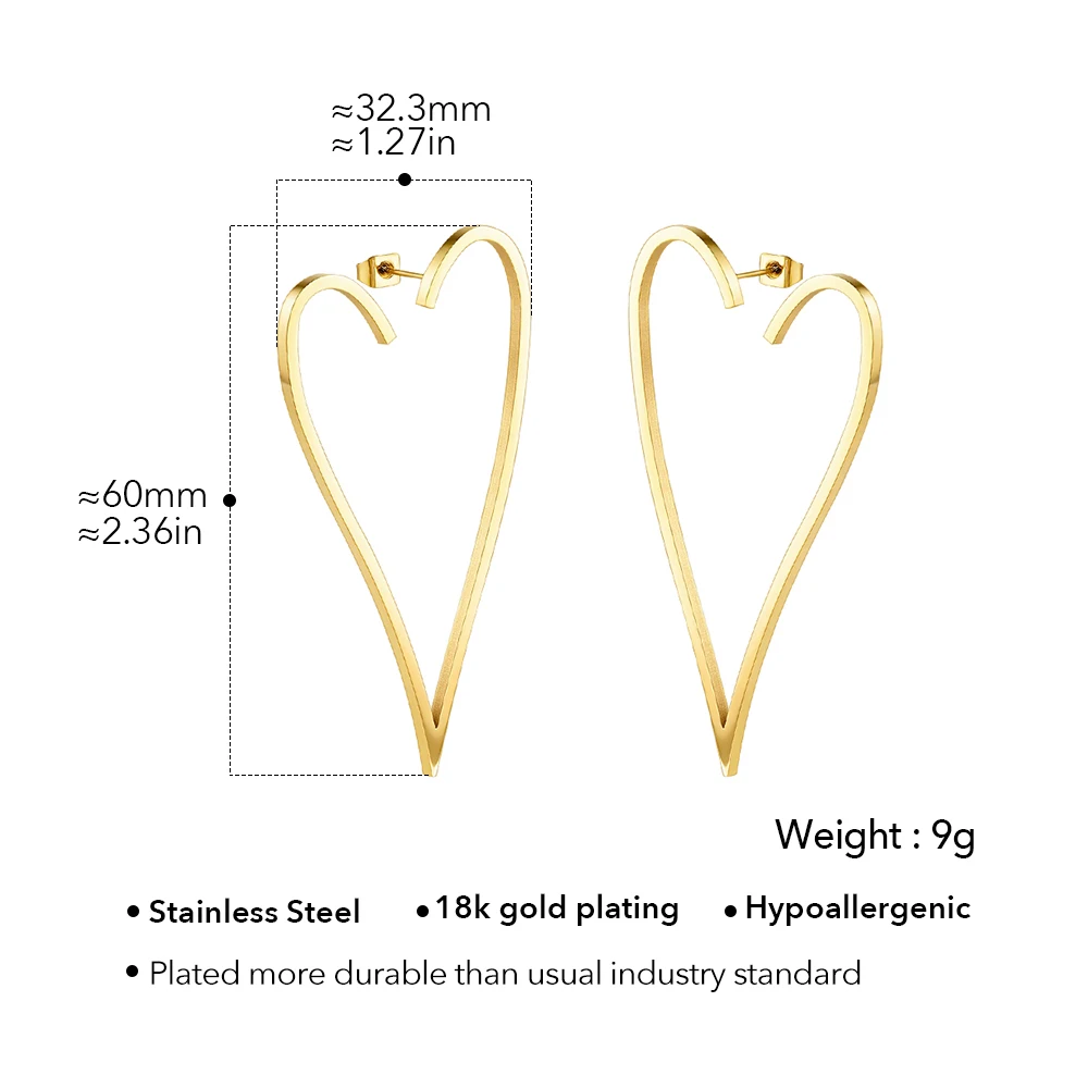 Enfashion Jewelry Geometric Big Heart Earrings Gold color Stainless steel Long Drop Earrings For Women Earings EB171037