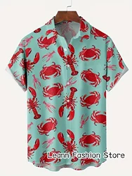 Men Summer Fashion Beach Shirt Crab Lobster Printing Leisure Casual Hawaiian Vacation Short Sleeve Clothing