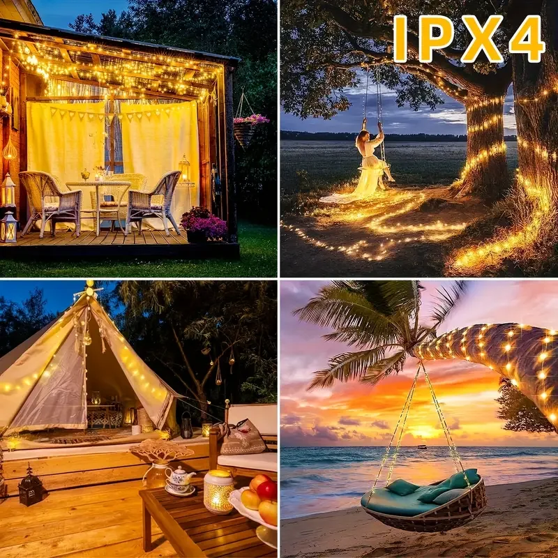 LED أضواء الجنية الشمسية في الهواء الطلق سلسلة أضواء الشمسية مقاوم للماء 8 طرق الأسلاك النحاسية أضواء وامضة لحديقة حفل زفاف ديكور