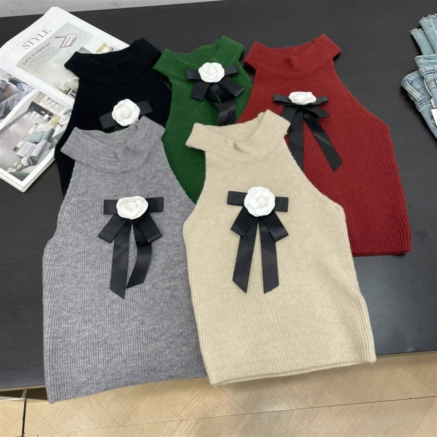 

Вязаный жилет Цвет Осень Зима круглый Ne Svel Hanging Ne Small Faion Новый топ для женщин L30 Корейский Sle ort ...