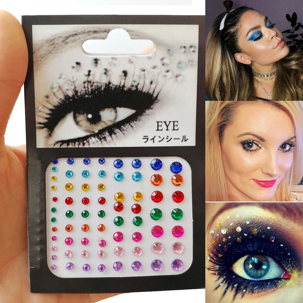 Bunte Einweg Tattoo Aufkleber Gesicht Schmuck Farbe Kristall Diamant DIY Augen Körper wasserdicht Make-up Dekorationen Strass