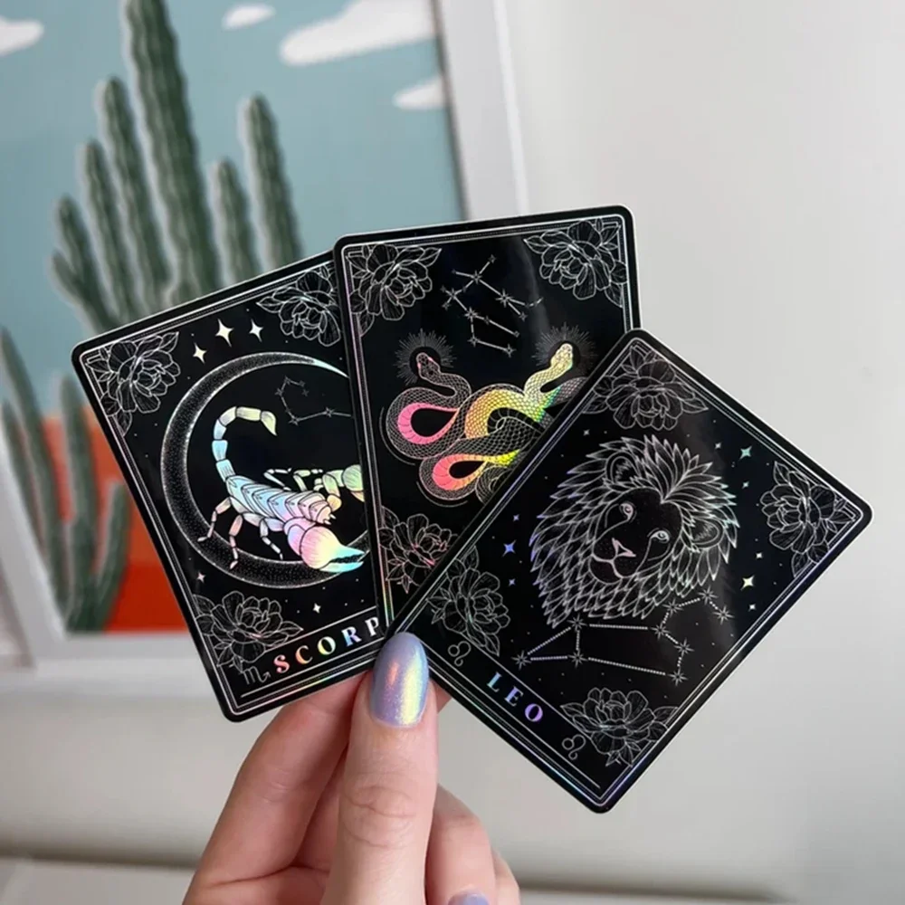 بريق كوكبة زودياك ملصقات اثني عشر كوكبة معدنية احباط ملصق مجموعة القوطية الظلام نمط مقاوم للماء ملصقات الإبداعية #4