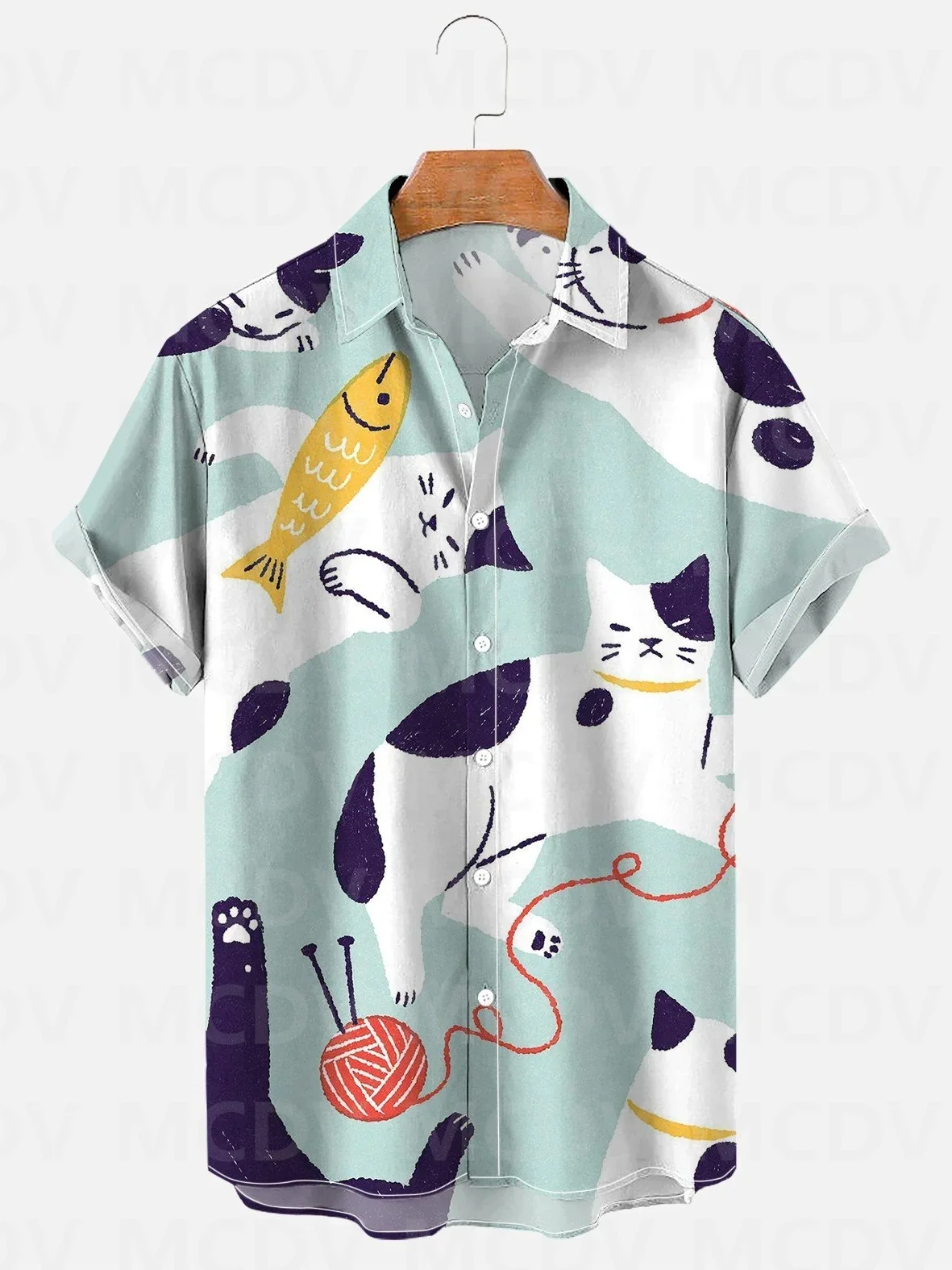 Men's For Women's Cool Cats Leaf Print Casual 3D Printed Hawaii Shirt